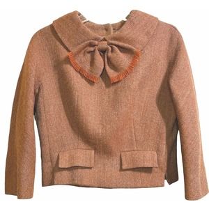 Vtg I. Magnin Top Rust Color Wool Tweed Peter Pan Collar Bow Lined 50s 60s